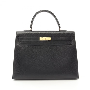 HERMES Kelly 35 Hand shoulder bag T Outside stitched Ardennes Black Used GHW