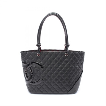CHANEL Cambon Line Large Tote shoulder Bag A25169 Patent leather Black Used SHW