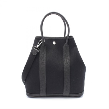 HERMES Garden file PM Tote Bag U Toile Military Negonda leather Black Used SHW