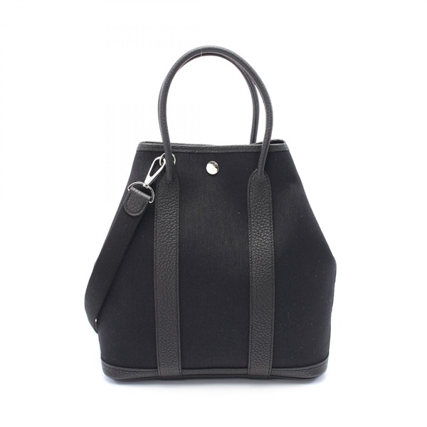 HERMES Garden file PM Tote Bag U Toile Military Negonda leather Black Used SHW