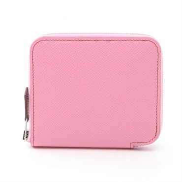 HERMES Azap compact SilkIn around wallet purse Z Epsom Rose confetti Used SHW