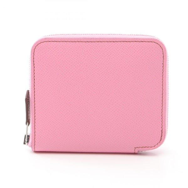 HERMES Azap compact SilkIn around wallet purse Z Epsom Rose confetti Used SHW