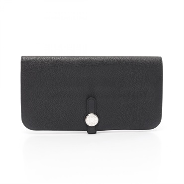 HERMES Dogon Long Bifold purse wallet Togo leather Black Used Women SHW D