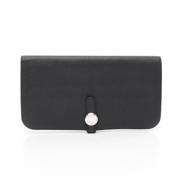 HERMES Dogon Long Bifold purse wallet Togo leather Black Used Women SHW D
