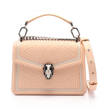 BVLGARI Serpenti Forever chain Shoulder Bag leather pink beige Used