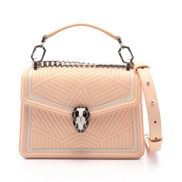 BVLGARI Serpenti Forever chain Shoulder Bag leather pink beige Used