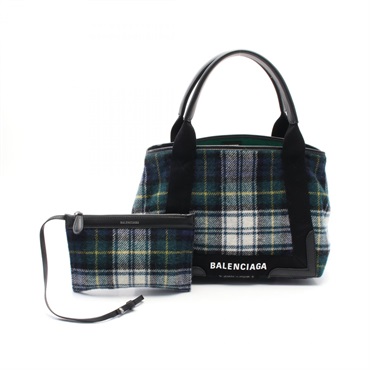 BALENCIAGA NAVY CABAS S Tote Bag 339933 wool leather Green Black Used Women