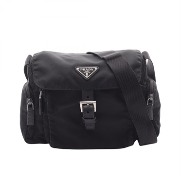 PRADA TESSUTO CALF Shoulder Bag crossbody BT0501 Nylon leather Black Used Women