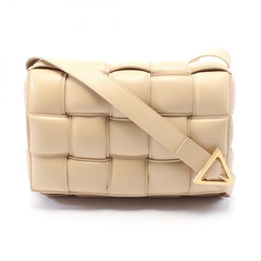 BOTTEGA VENETA Padded Cassette Intrecciato Shoulder Bag leather Beige Used