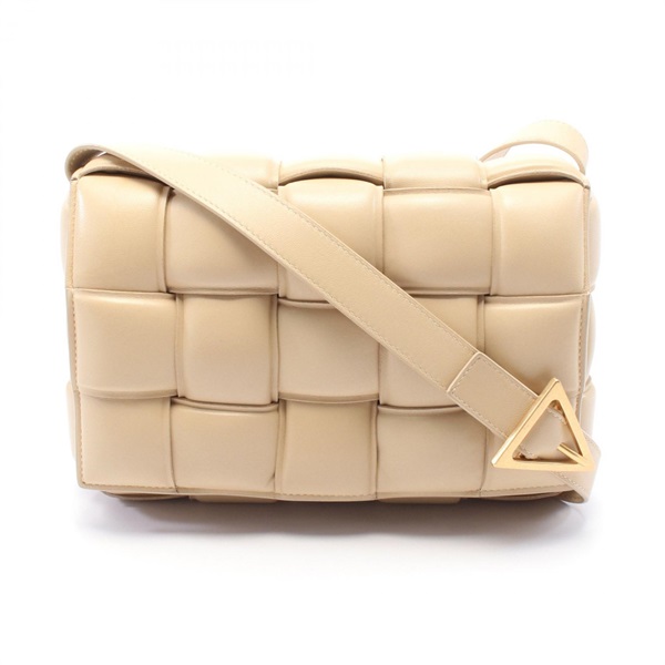 BOTTEGA VENETA Padded Cassette Intrecciato Shoulder Bag leather Beige Used