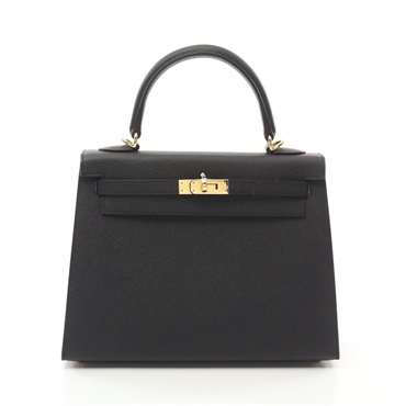 HERMES Kelly 25 Hand bag W Outside stitched 038416CC Epsom Black Used GHW