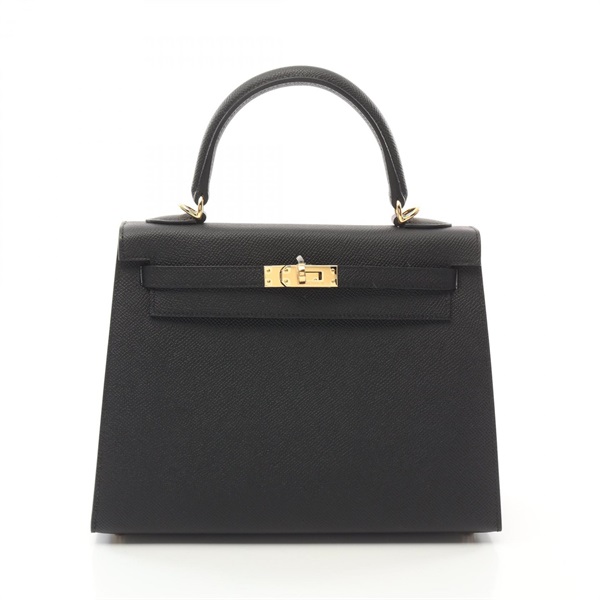 HERMES Kelly 25 Hand bag W Outside stitched 038416CC Epsom Black Used GHW