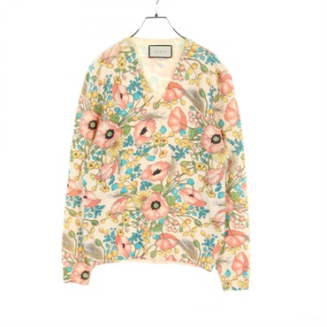GUCCI knitwear XS size sweaters flower 545768 wool Beige Multicolor Used Women