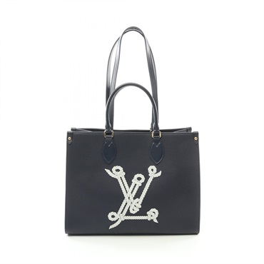 LOUIS VUITTON On the Go MM 2way Tote Bag M24834 leather Navy Used Women LV