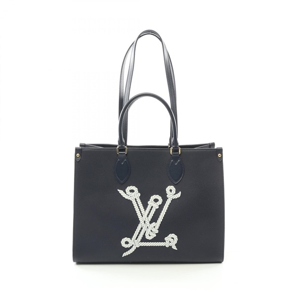 LOUIS VUITTON On the Go MM 2way Tote Bag M24834 leather Navy Used Women LV