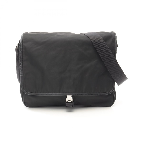 PRADA TESSUTO SAFFIANO crssbody Shoulder Bag V166 leather Black Used unisex