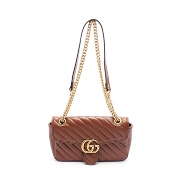 GUCCI GG Marmont Quilting Small Chain Shoulder Bag 443497 leather Brown Used GHW