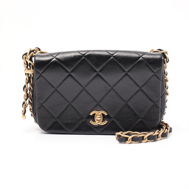 CHANEL Matelasse Chain Around Shoulder Bag leather Black Used crossbody GHW CC
