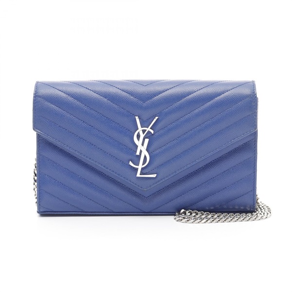 SAINT LAURENT PARIS Cassandra Classic Chain Shoulder Bag leather Blue Used WOC