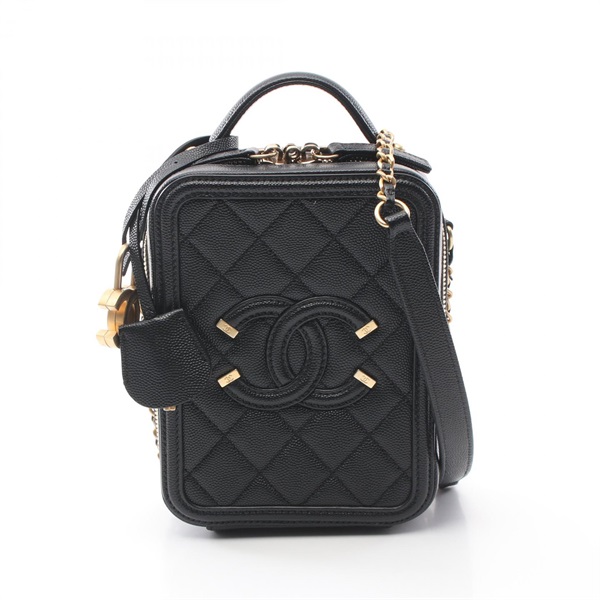 CHANEL CC filigree 2way Shoulder Bag AS0988 leather Black Used GHW crossbody CC