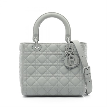 Dior LADY DIOR Medium Cannage 2way Handbag MO565ILOI leather Gray Used women