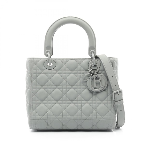 Dior LADY DIOR Medium Cannage 2way Handbag MO565ILOI leather Gray Used women