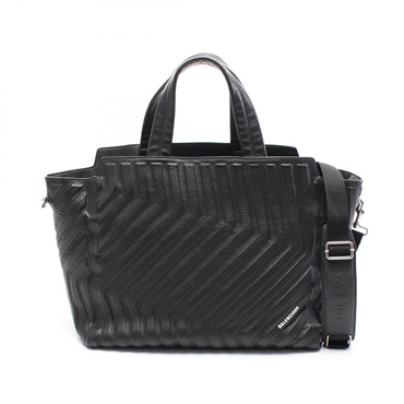 BALENCIAGA CAR EAST-WEST Tote shoulder crossbody Bag leather Black Used