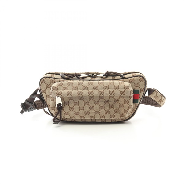GUCCI Small GG canvas crossbody Waist bag 802096 leather Brown Beige Used mens