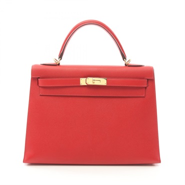 HERMES Kelly 32 2way shoulder Hand bag A Outside stitched Epsom Vermillon GHW