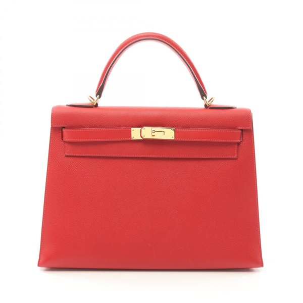 HERMES Kelly 32 2way shoulder Hand bag A Outside stitched Epsom Vermillon GHW