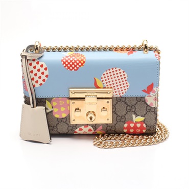 GUCCI Padlock GG Supreme chain Shoulder Bag 409487 canvas leather Beige Used GHW