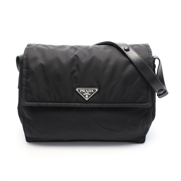 PRADA Re-Nylon Large Padded Shoulder crossbody Bag 1BD256 leather Black Used