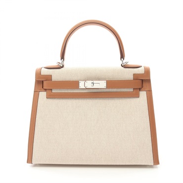 HERMES Kelly 28 Hand bag B H082720CKAL Toile H Swift leather Ecru Used SHW