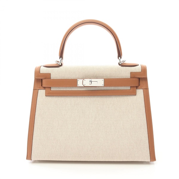 HERMES Kelly 28 Hand bag B H082720CKAL Toile H Swift leather Ecru Used SHW