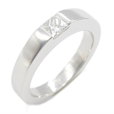 CARTIER Tank 1P Diamond Ring 18KWG White Gold Used women US size 4.75 #49
