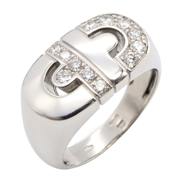 BVLGARI Parentesi Ring Diamond 18KWG White Gold Used US size 7 #54 unisex