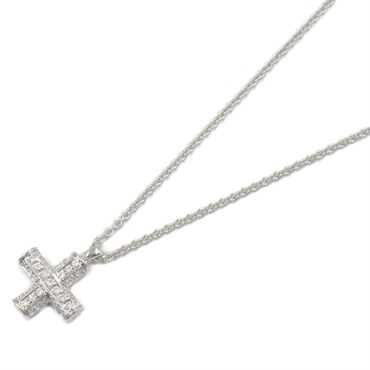 BVLGARI Greek Cross Diamond Necklace 18KWG White Gold Used Women Pendant