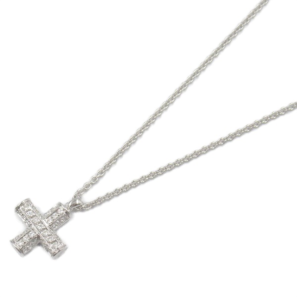 BVLGARI Greek Cross Diamond Necklace 18KWG White Gold Used Women Pendant