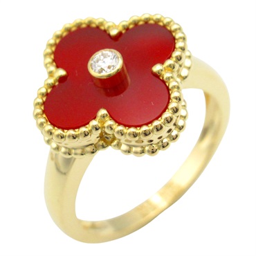 Van Cleef & Arpels Vintage Alhambra Ring 18KYG Diamond Carnelian Used US size 6