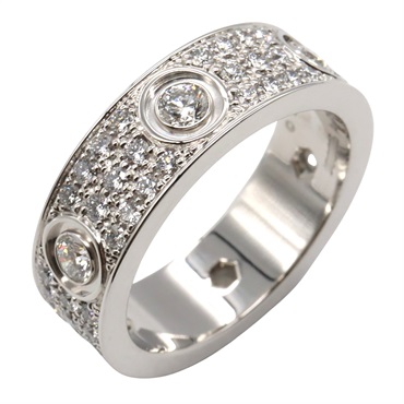 CARTIER Love pave Diamond Ring 18KWG White Gold Used women US size 7.5 #56