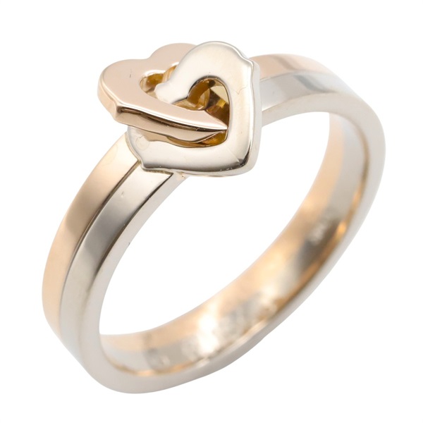 CARTIER Double heart Ring 18KWG18KPG White Pink Gold Used women US size 6 #52