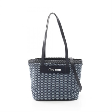Miu Miu INTRECCIO DENIM Tote shoulder Bag 5BG193 leather Blue Navy Used