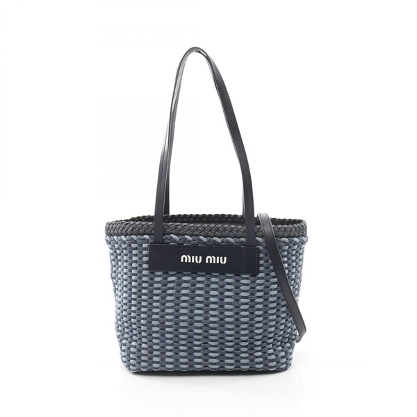 Miu Miu INTRECCIO DENIM Tote shoulder Bag 5BG193 leather Blue Navy Used