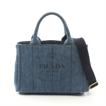 PRADA CANAPA Tote shoulder crossbody Bag B2439G denim Navy Used