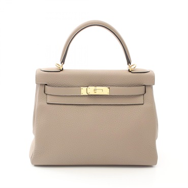HERMES Kelly 28 Hand bag Z Inside stitched Togo leather Beige Trench Used GHW