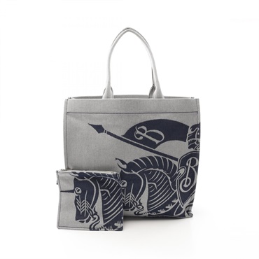 BURBERRY EKD XL SQUARE Shoulder Tote Bag 8080746 Canvas Gray Navy Used Mens