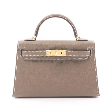 HERMES Mini Kelly 2 Hand shoulder 2way bag W 071302CC Epsom Etoupe Grey GHW