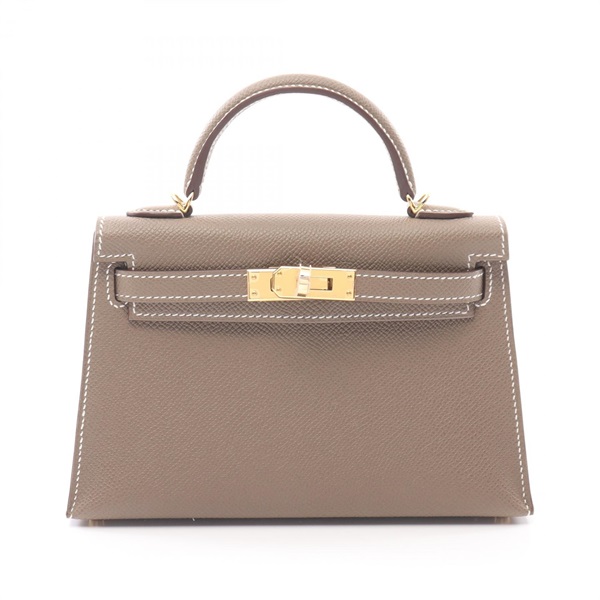 HERMES Mini Kelly 2 Hand shoulder 2way bag W 071302CC Epsom Etoupe Grey GHW
