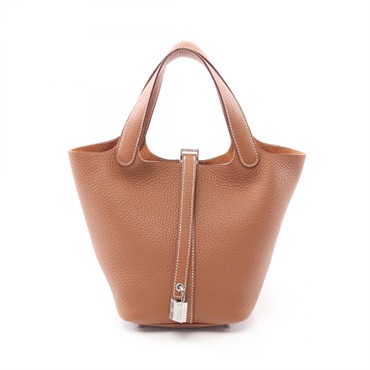 HERMES Picotin Lock PM Handbag 056289CK Clemence leather Brown Gold Used SHW W