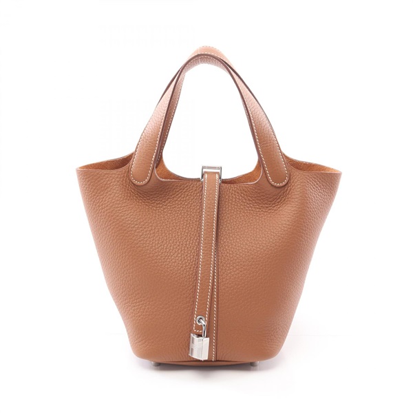 HERMES Picotin Lock PM Handbag 056289CK Clemence leather Brown Gold Used SHW W